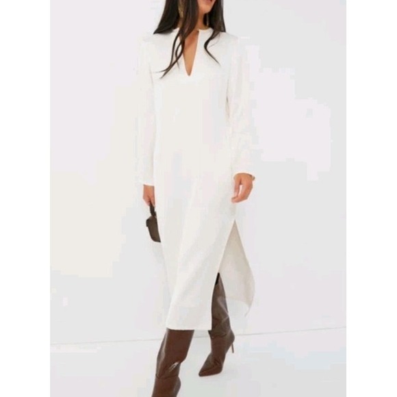 Saint Art Tuckernuck Isabel Satin Long Sleeve Midi Dress Ivory Modest Minimalist - Picture 2 of 9